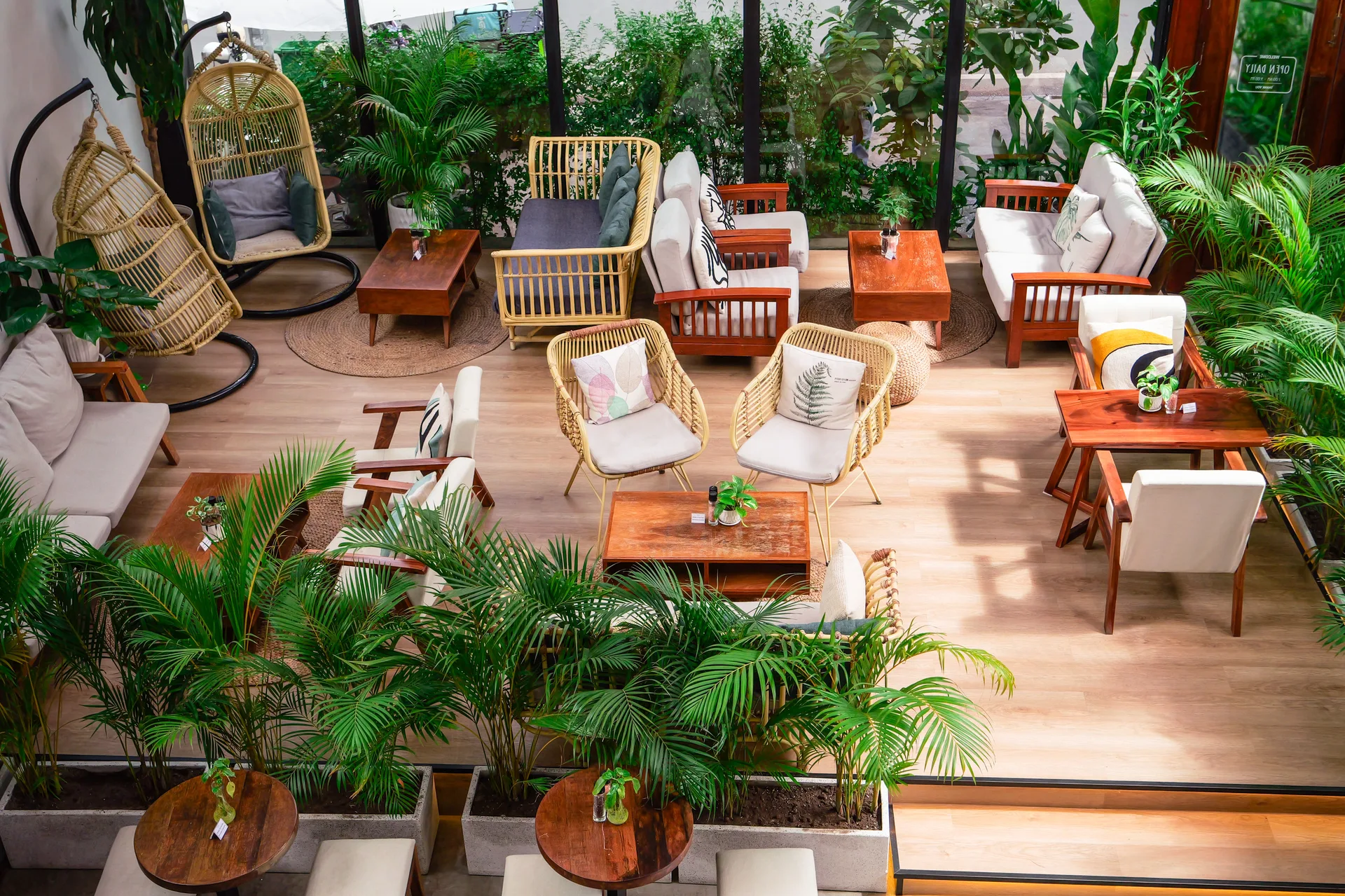 Salle plantée du Backyard Cafe