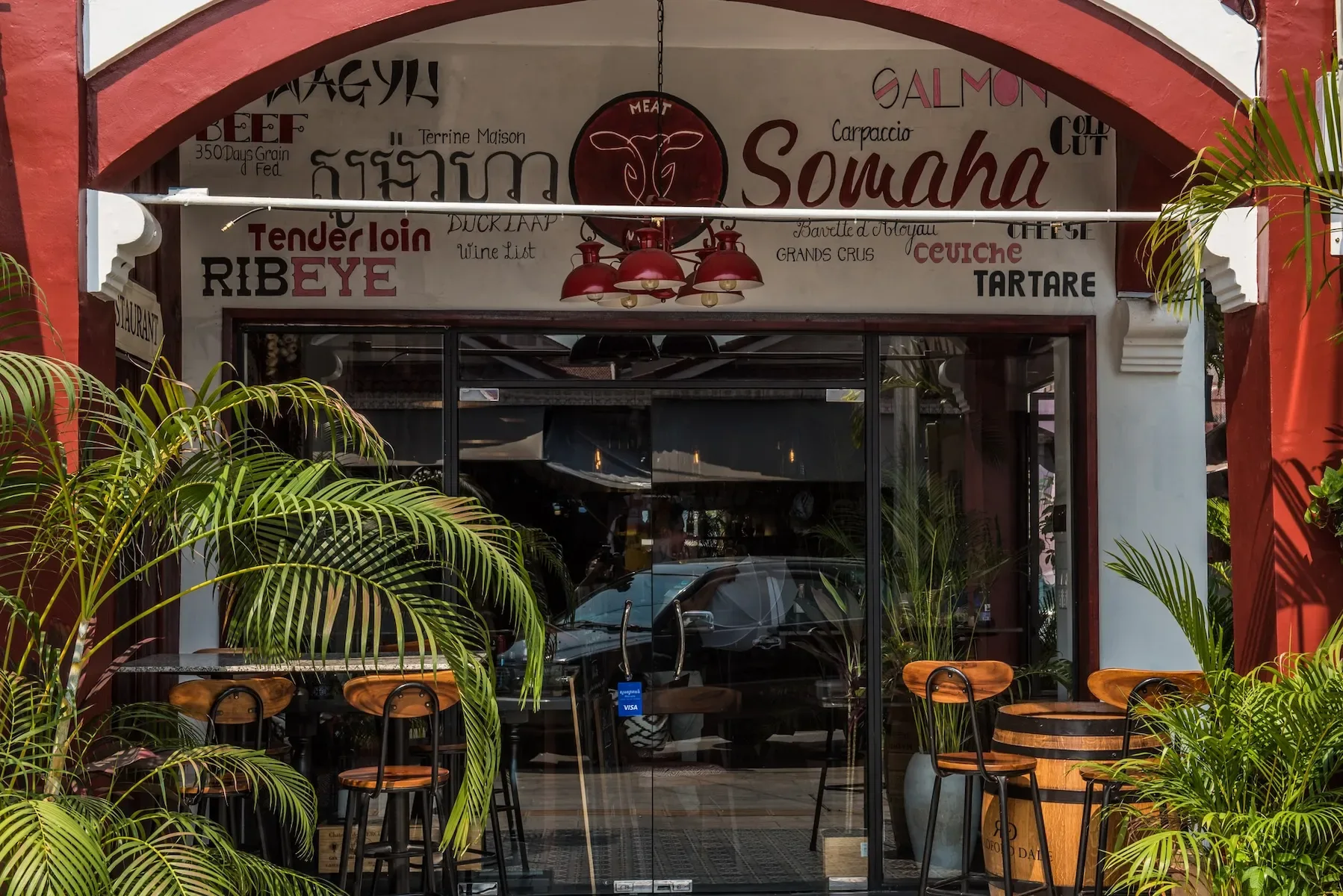 Somaha — storefront entrance with Meat signage